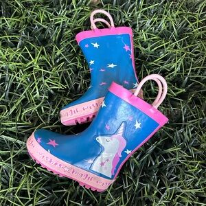 Toddler Girls Blue and Pink Unicorn Rain Boots Size 5